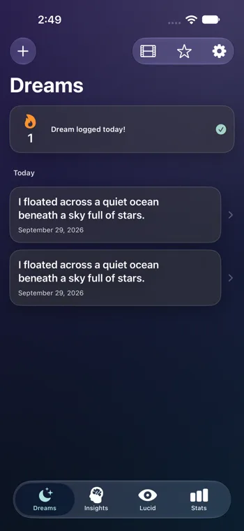Dreamland app interface · sample content