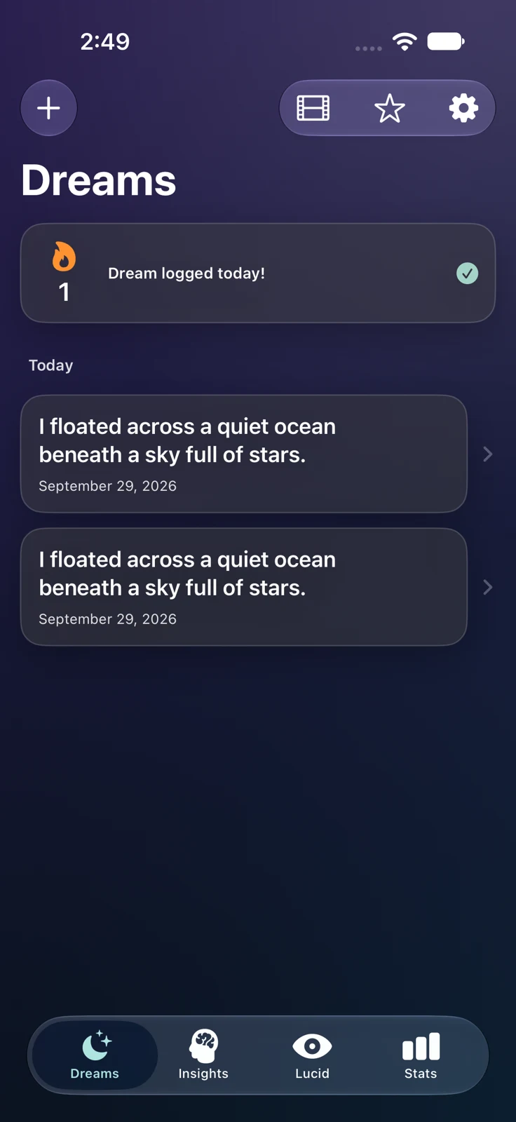Dreamland app interface · sample content
