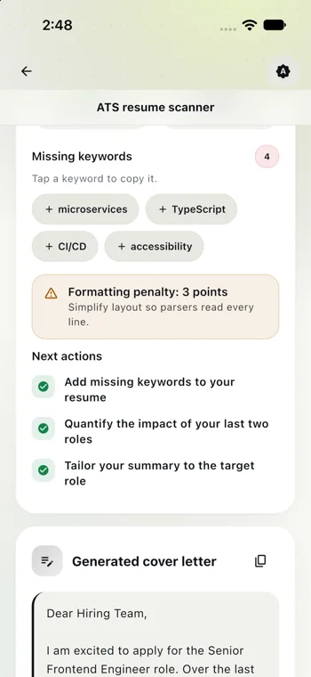 Interview Pro app interface · sample content