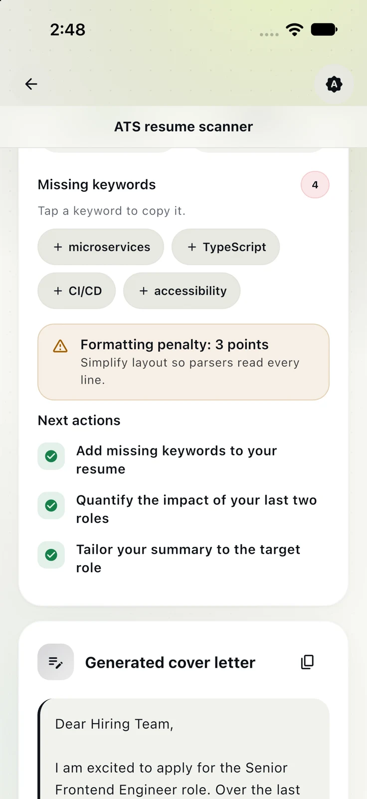 Interview Pro app interface · sample content