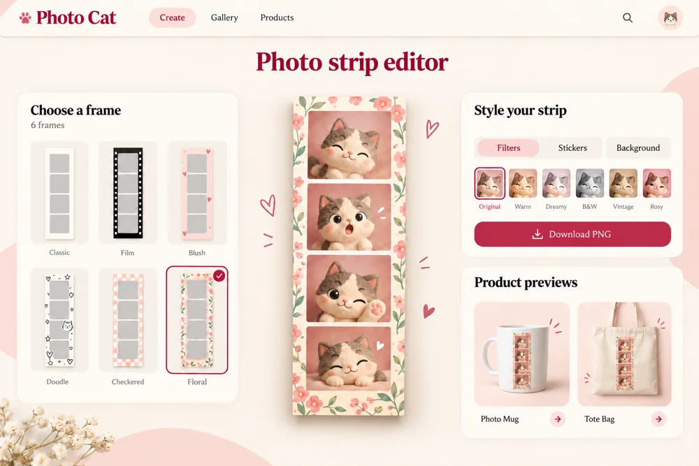 Photocat · AI-generated interface concept with fictional sample content